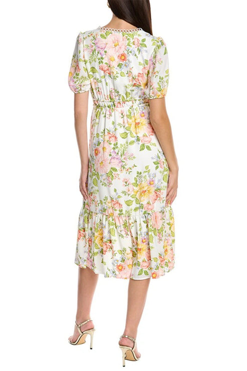 Tahari ASL 2AM112 A Line Printed Midi Cocktail Dress