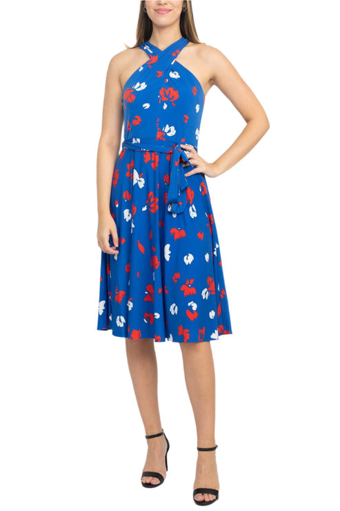 Cocktail Dresses Printed Short Cocktail Knee Length Dress Blue Multi