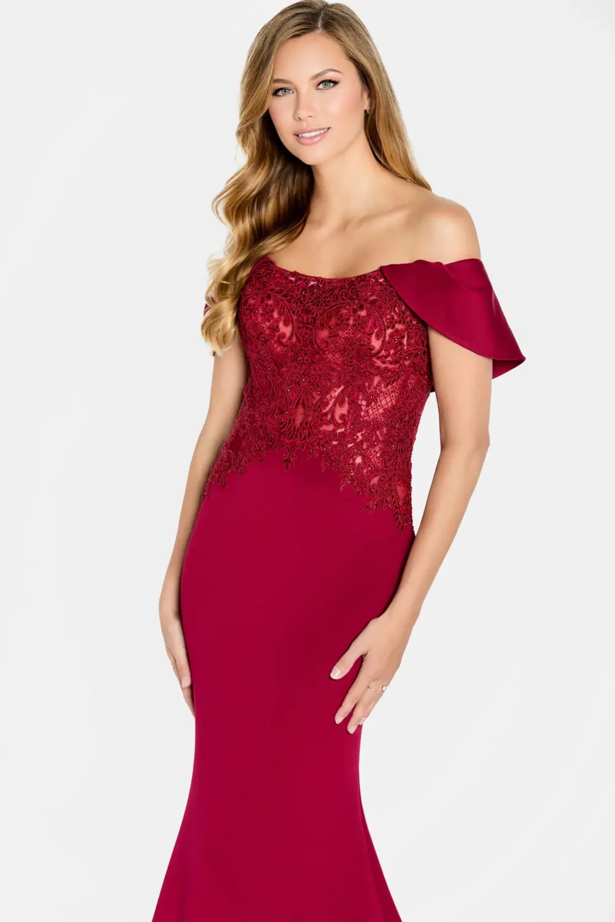 FormalDresses Long Beaded Lace Formal Mermaid Evening Dress Wine