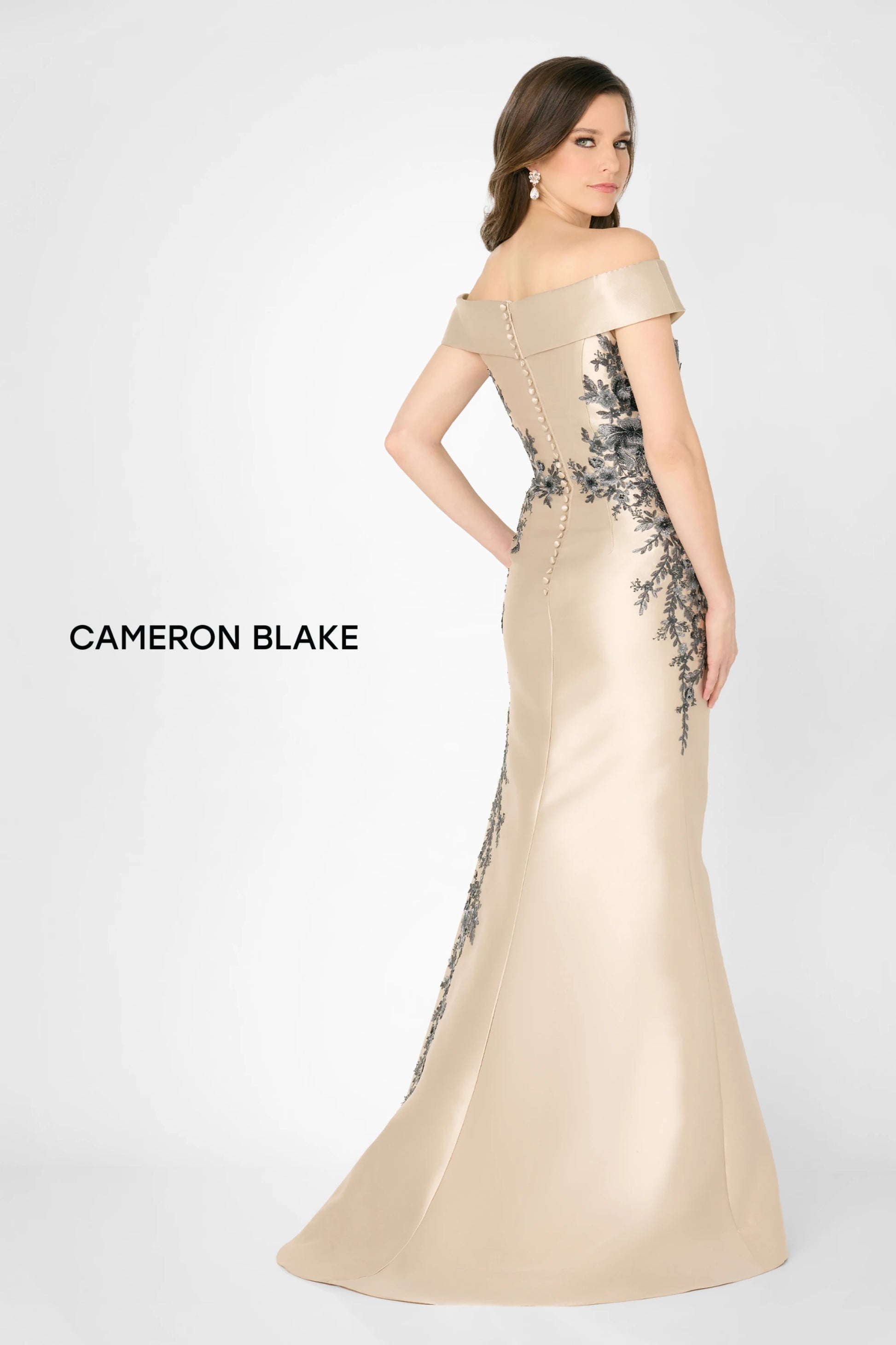 Cameron Blake CB777 Floral Long Lace Applique Evening Formal Dress
