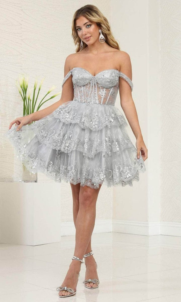 Off-the-Shoulder Mini/Short Lace Cocktail Fit & Flare May Queen MQ2094