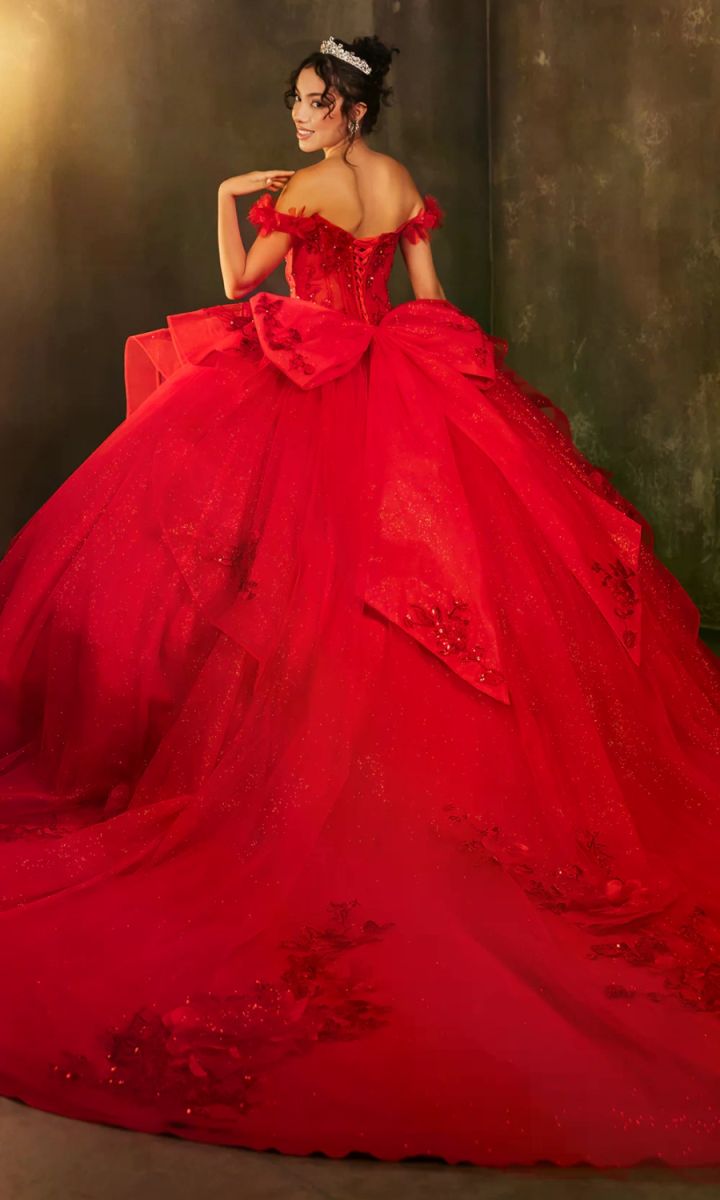 Off-the-Shoulder Floor-Length with Train Tulle Quinceañera Ball Gown May Queen LK270