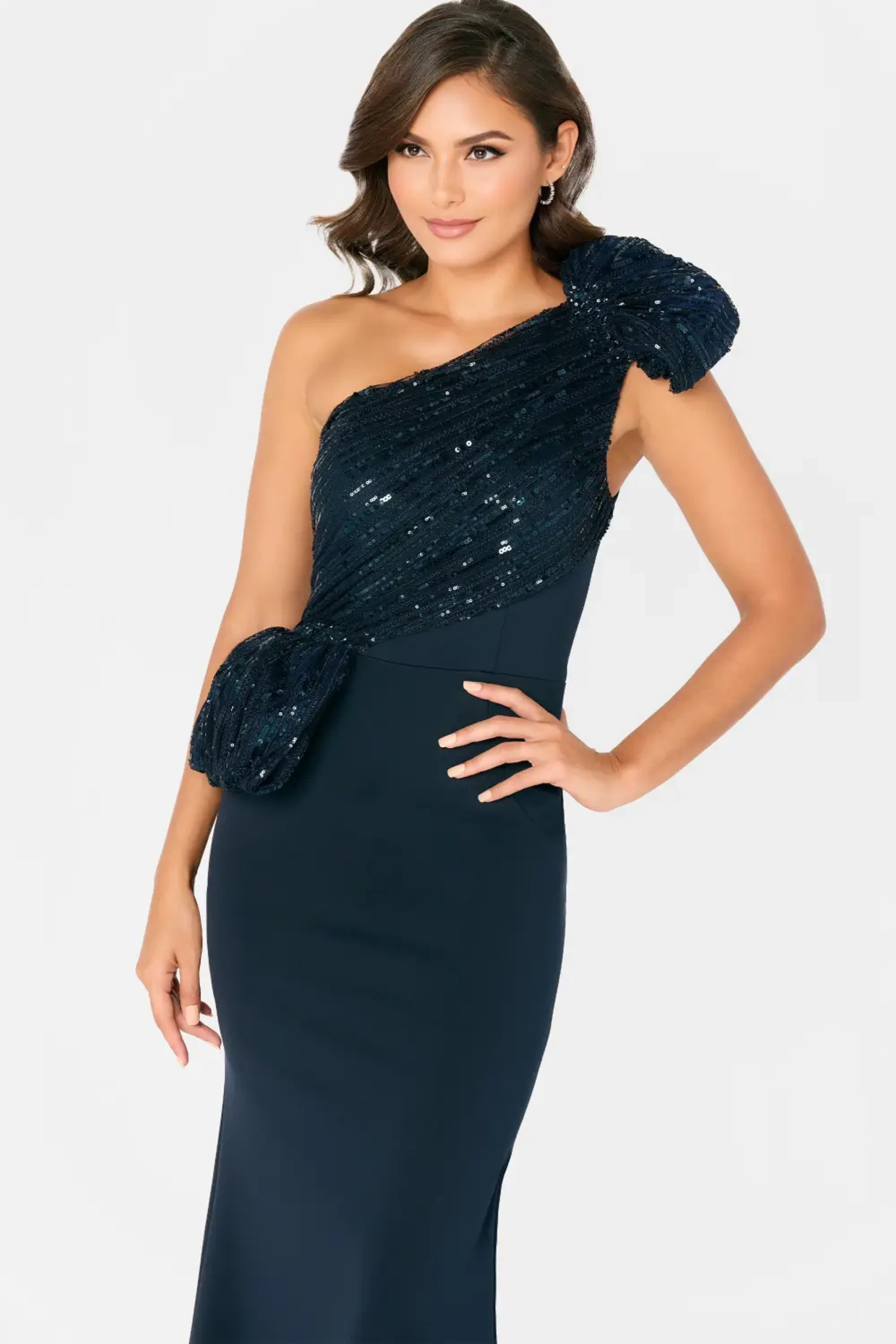 Formal Dresses Formal Long Slit Sequin Evening Dress Navy Blue