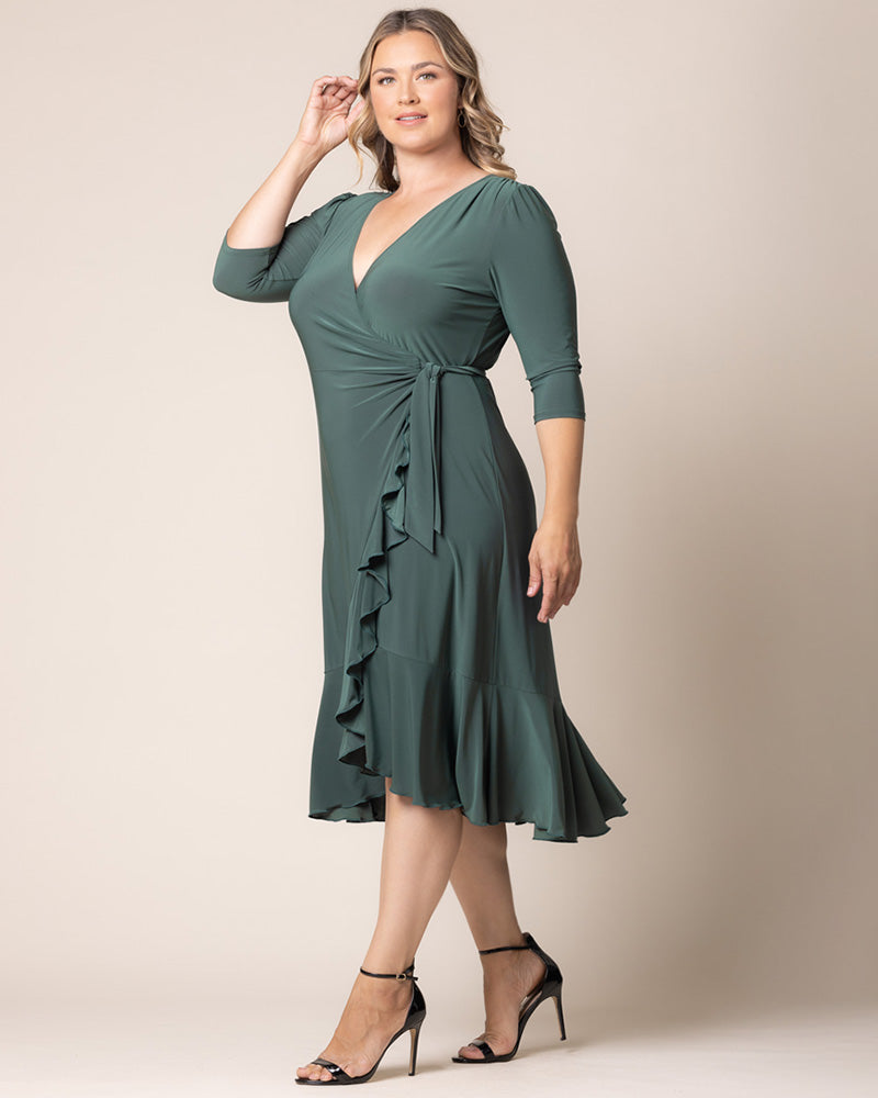 Plus Size Dresses Short Ruffle Cocktail Plus Size Dress Kiyona 11122201 Fern Green