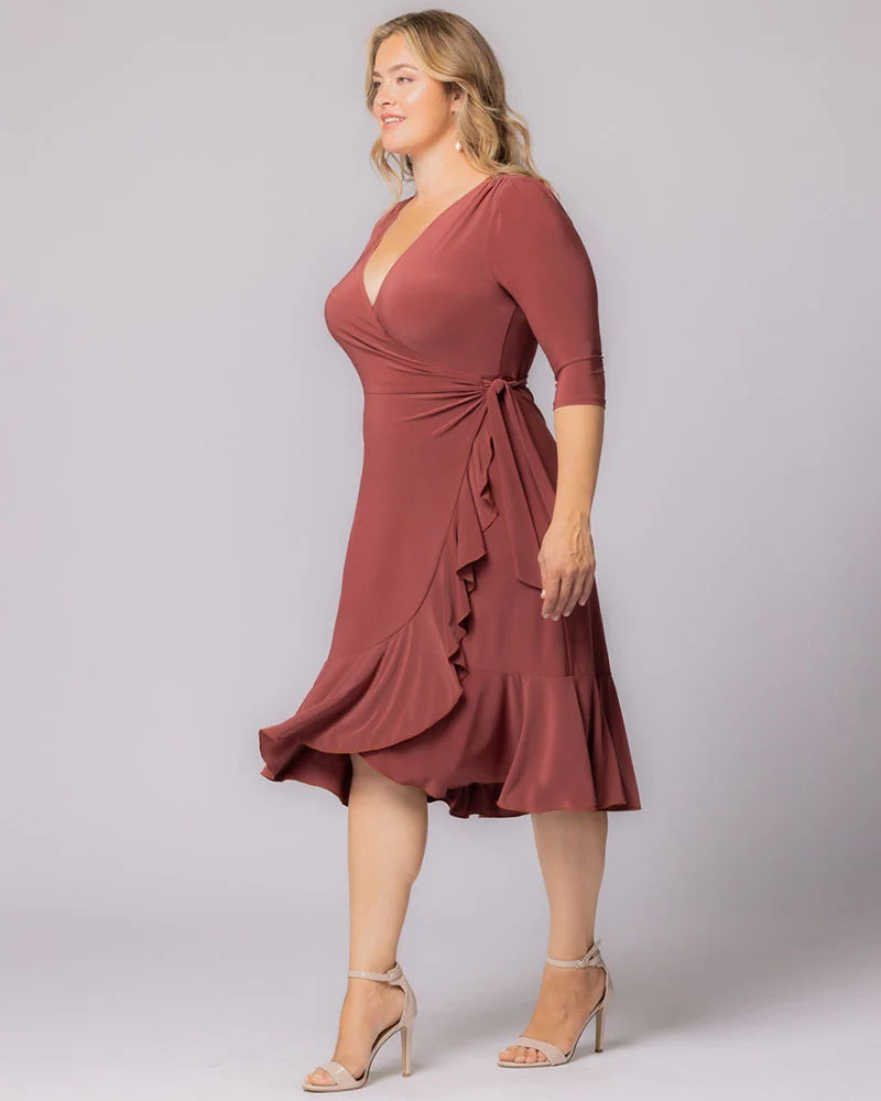 Plus Size Dresses Short Ruffle Cocktail Plus Size Dress Kiyona 11122201 Marsala