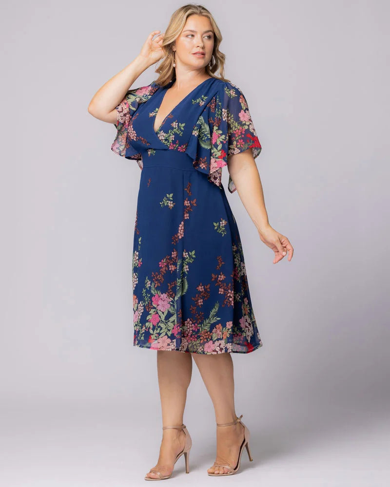 Plus Size Dresses Print Short A Line Cocktail Floral Plus Size Dress Kiyonna 11242802 Twilight Garden Border