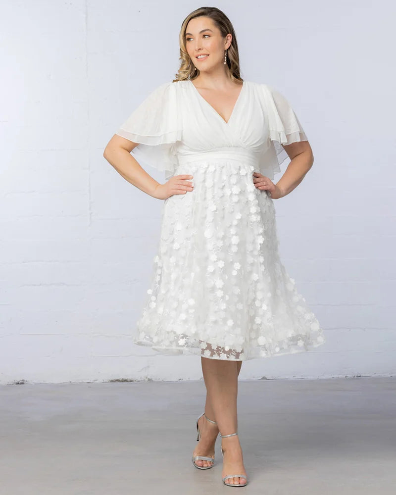 Plus Size Dresses Short Floral Midi Cocktail Plus Size Dress Ivory Blossoms