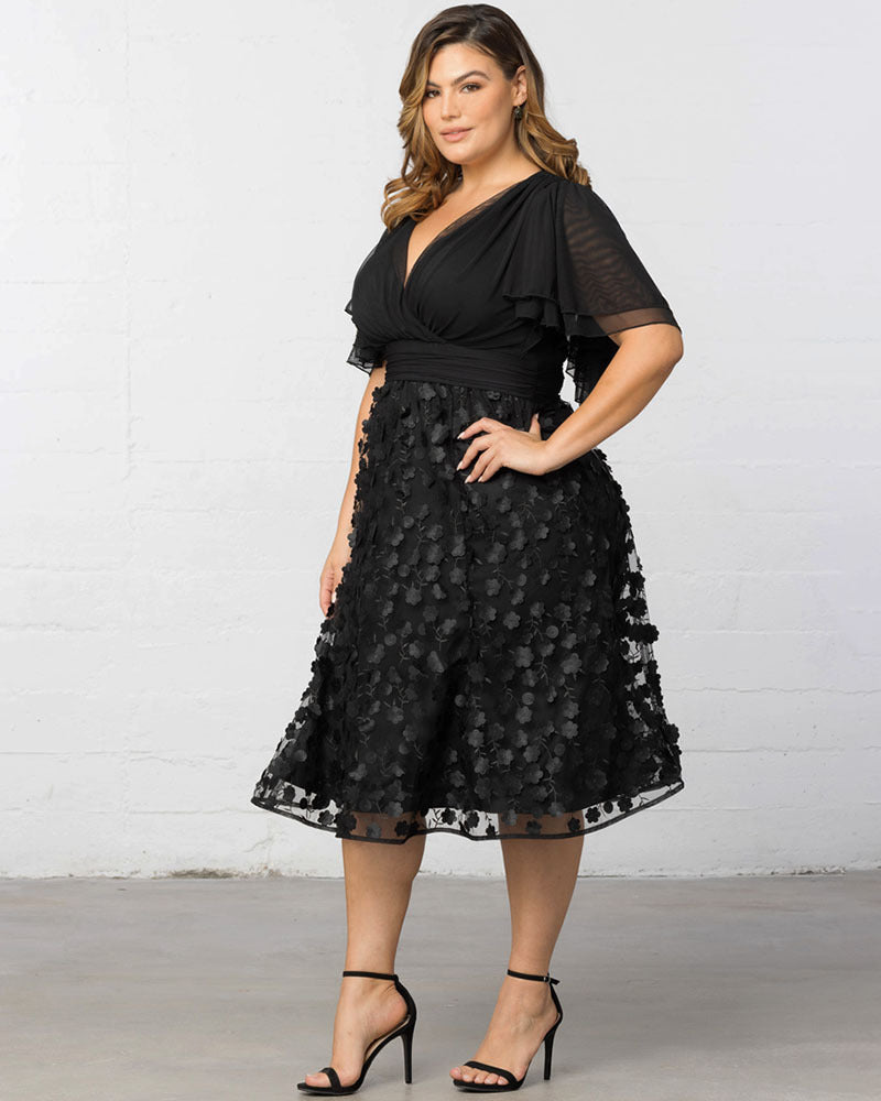 Plus Size Dresses Short Floral Midi Cocktail Plus Size Dress Onyx Blossoms