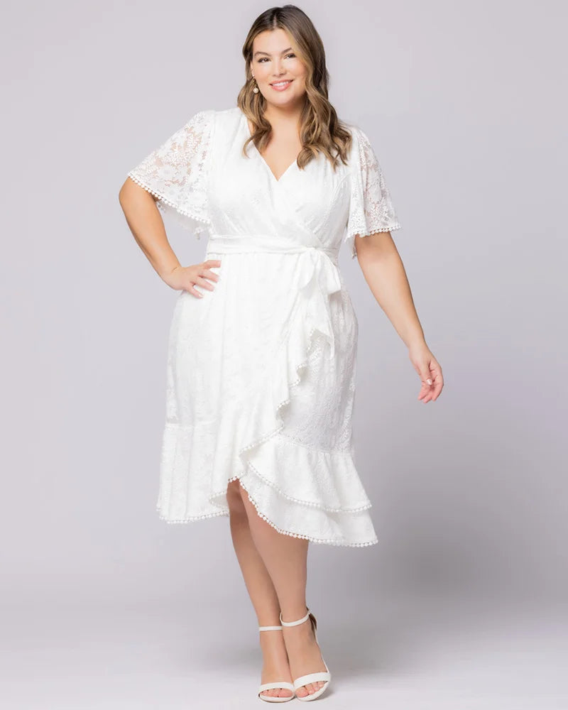 V-Neck Midi Lace Formal A-Line Dress Kiyonna 11250901