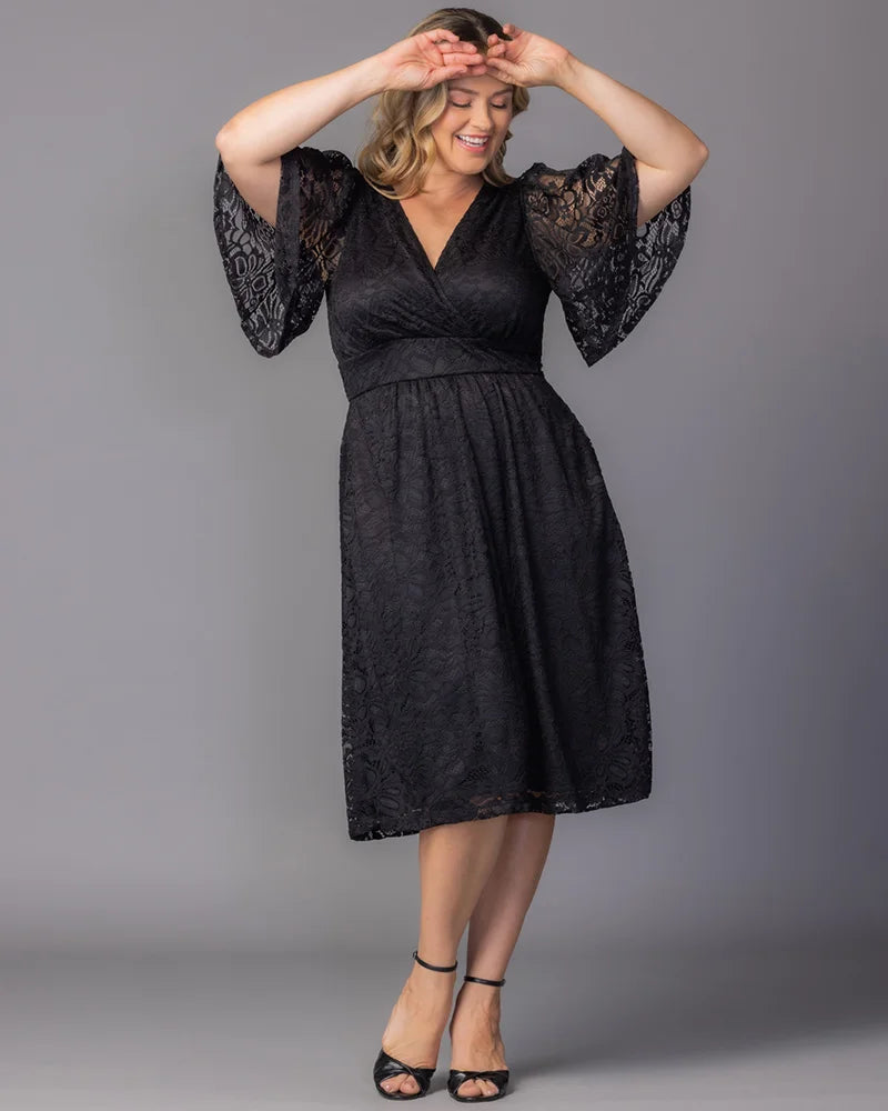 V-Neck Knee-Length Lace Formal A-Line Kiyonna 11260909
