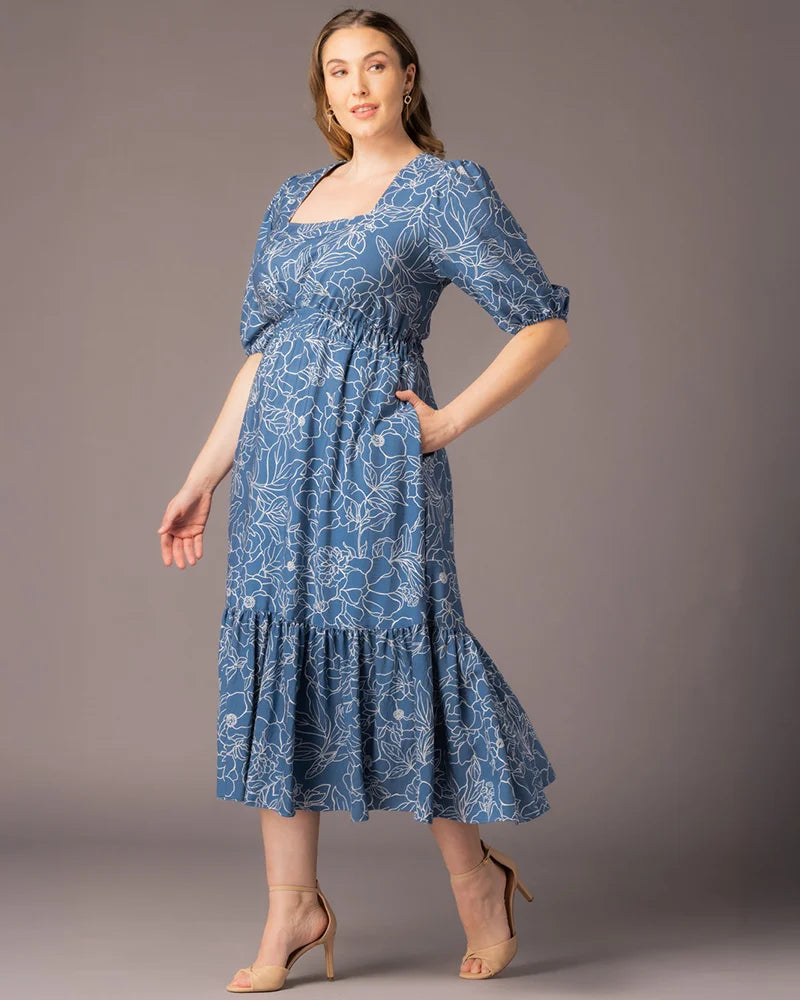 Square Neck Midi Crepe Wedding Guest A-Line Dress Kiyonna KY11262902