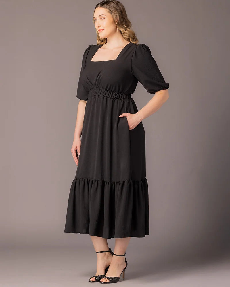 Square Neck Midi Crepe Wedding Guest A-Line Dress Kiyonna KY11262902