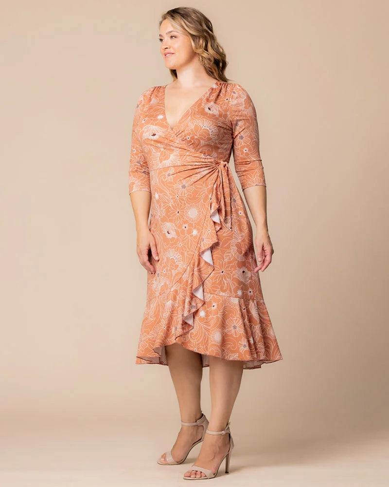 Plus Size Dresses Plus Size Formal Floral Print Midi Cocktail Formal Dress Kiyonna 12132217 Apricot Floral Print