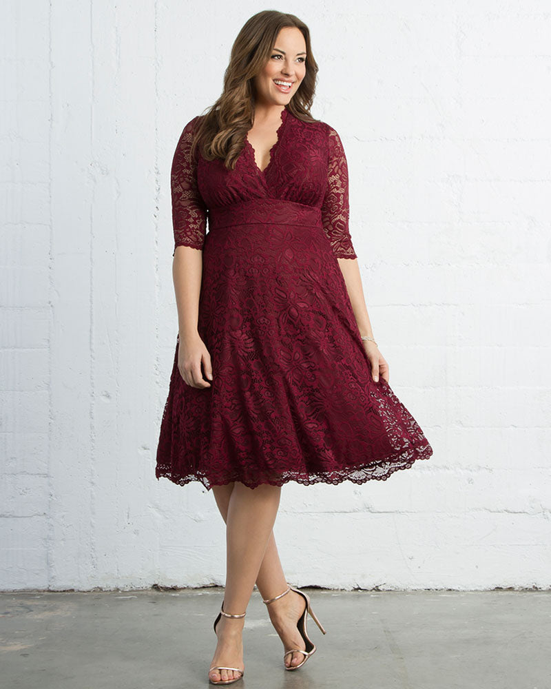 Plus Size Dresses A Line Short Lace Midi Cocktail Plus Size Dress Kiyona 12150901 Pinot Noir