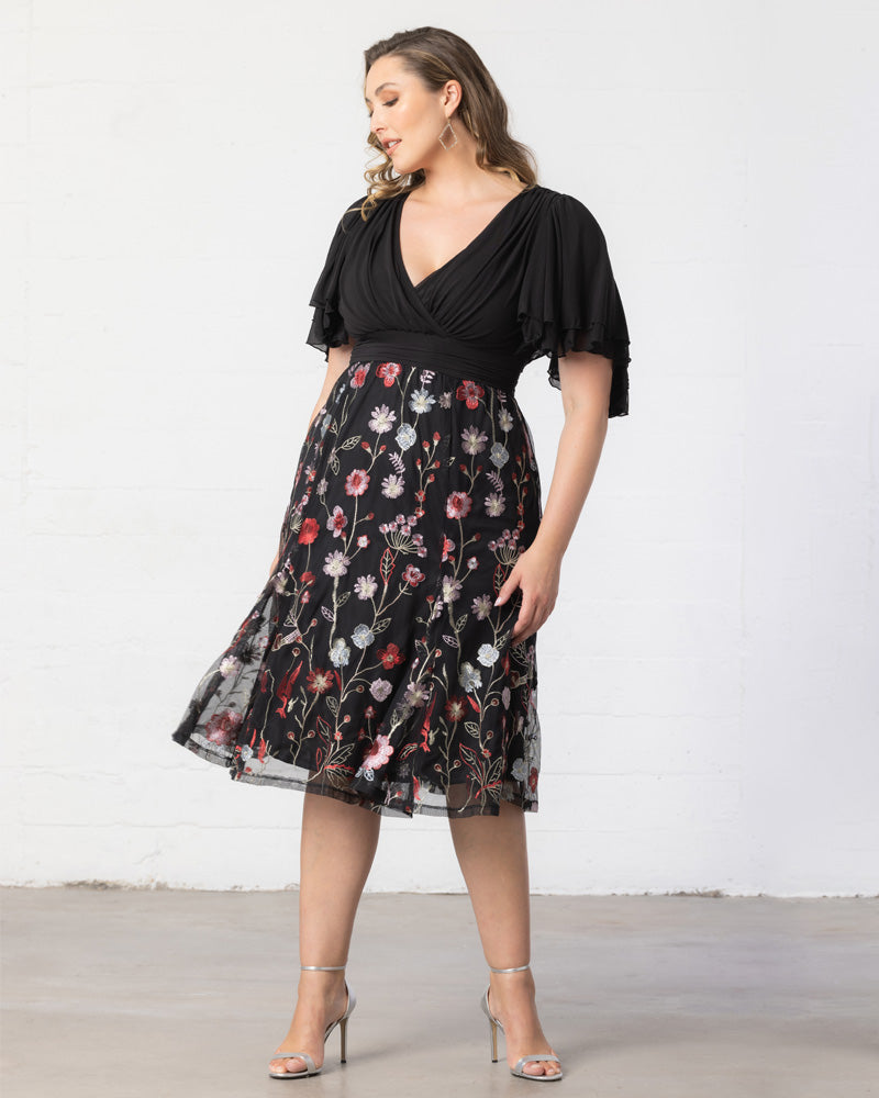 Plus Size Dresses Short Floral Midi Evening Cocktail Plus Size Dress Kiyona 12232102 Bordeaux Blooms