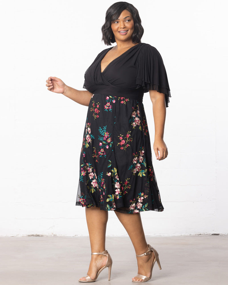 Plus Size Dresses Short Floral Midi Evening Cocktail Plus Size Dress Kiyona 12232102 Onyx Blooms