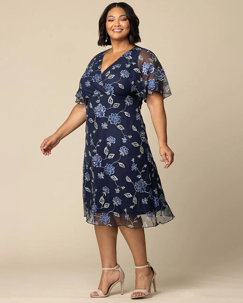 Plus Size Dresses Short Floral Midi Cocktail Plus Size Dress Kiyonna 12252103 Navy Blue Blooms