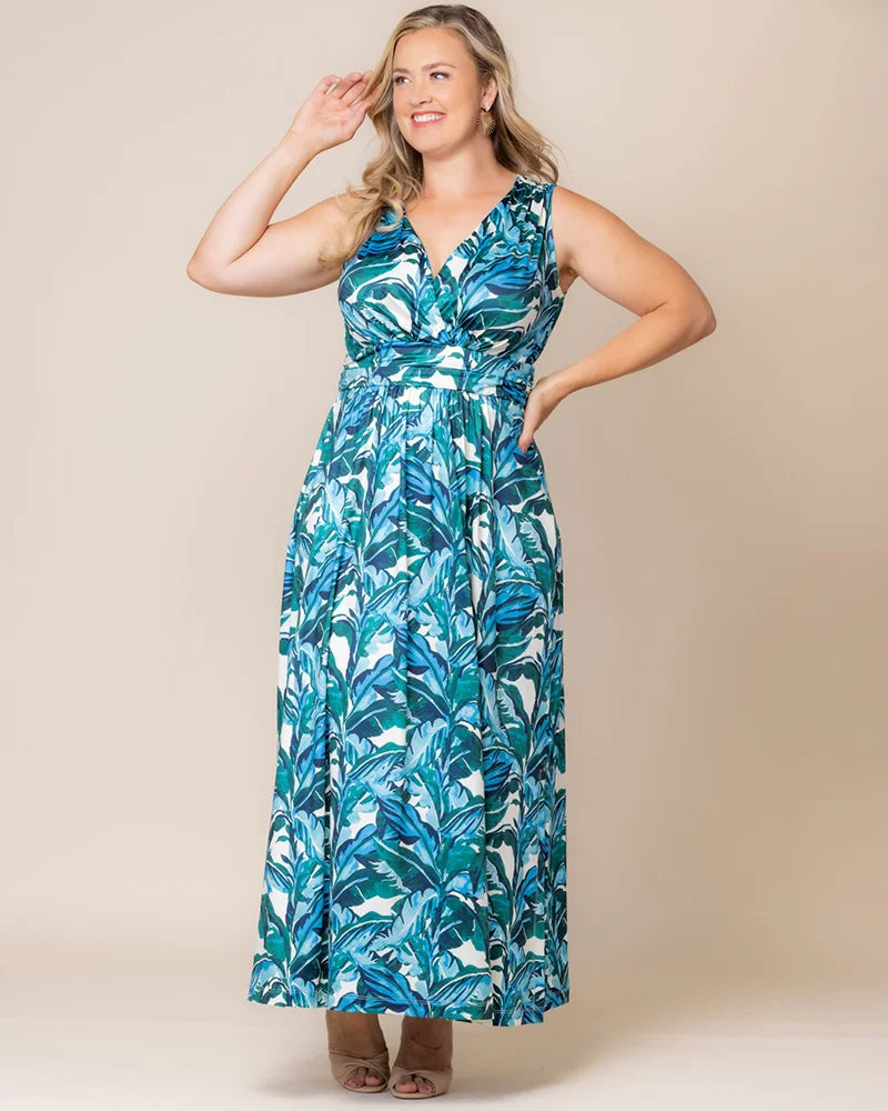 V-Neck Floor-Length Jersey Formal A-Line Kiyonna 12262203
