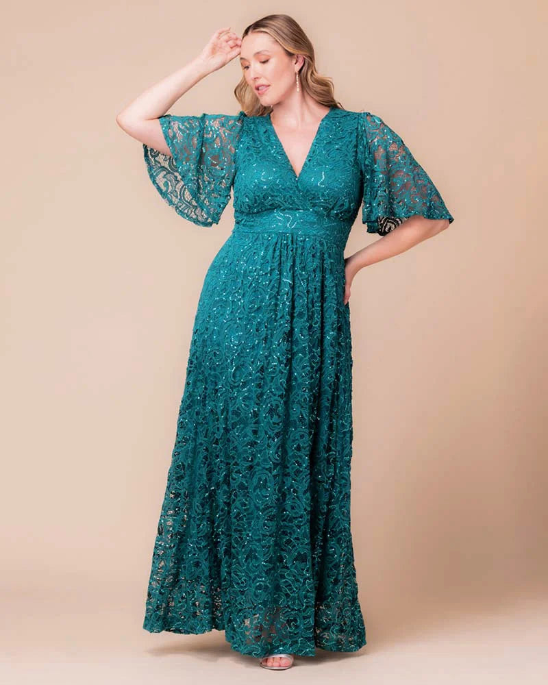 Plus Size Dresses Sequin Lace Long Formal Plus Size Dress Kiyona 13242507 Teal Topaz