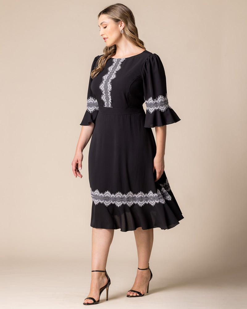 Plus Size Dresses Formal Ruffle Cocktail Plus Size Midi Dress Kiyonna 13242901 Black Noir