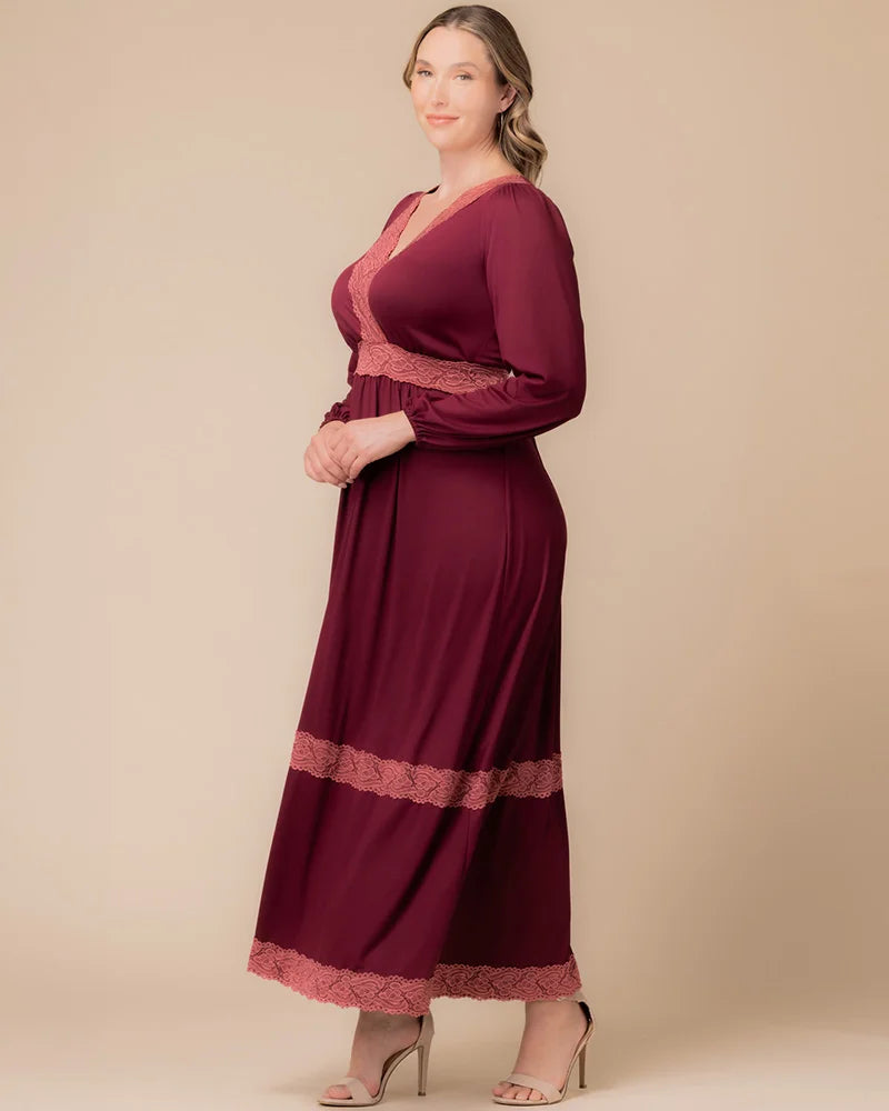 Top Long Formal Lace Plus Size Dress Burgundy Mauve