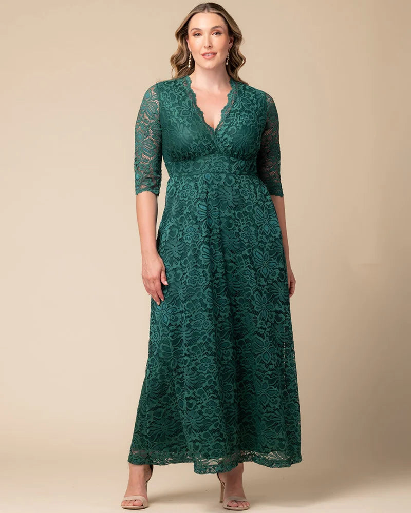 Plus Size Dresses Long Formal Lace Plus Size Dress Emerald Green