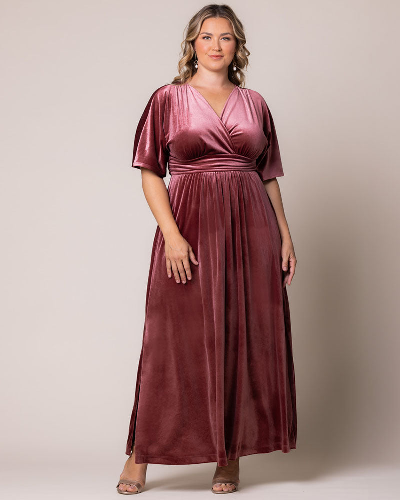 Plus Size Dresses Long Formal Velvet Mother of the Bride Plus Size Dress Kiyonna 14223011 Mauve Rose