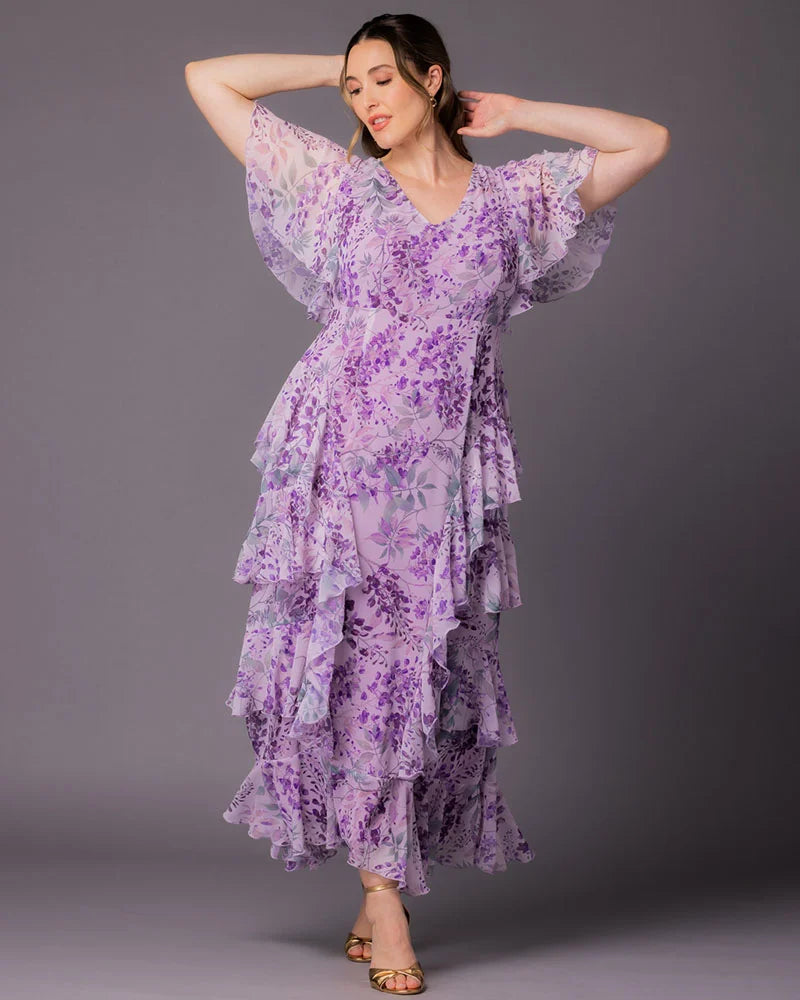 V-Neck Floor-Length Chiffon Evening A-Line Kiyonna 17191301
