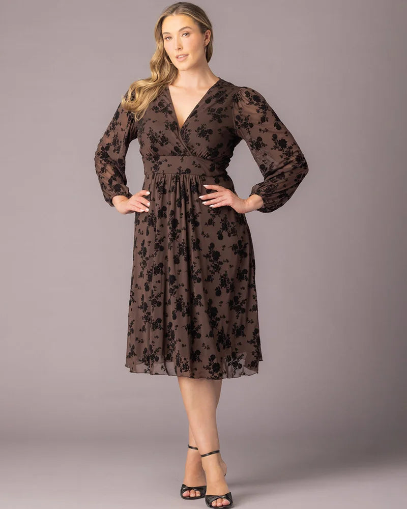 Plus Size Dresses Short Floral Midi Cocktail Plus Size Dress Kiyonna 17253601 Sable Flocked Florals