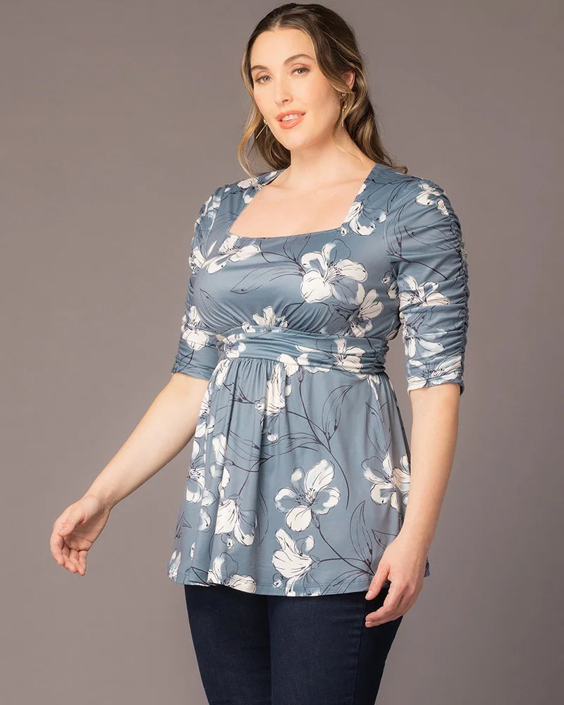 Square Neck Midi Jersey Empire Waist Plus Size Floral Top - Kiyonna KY22232601