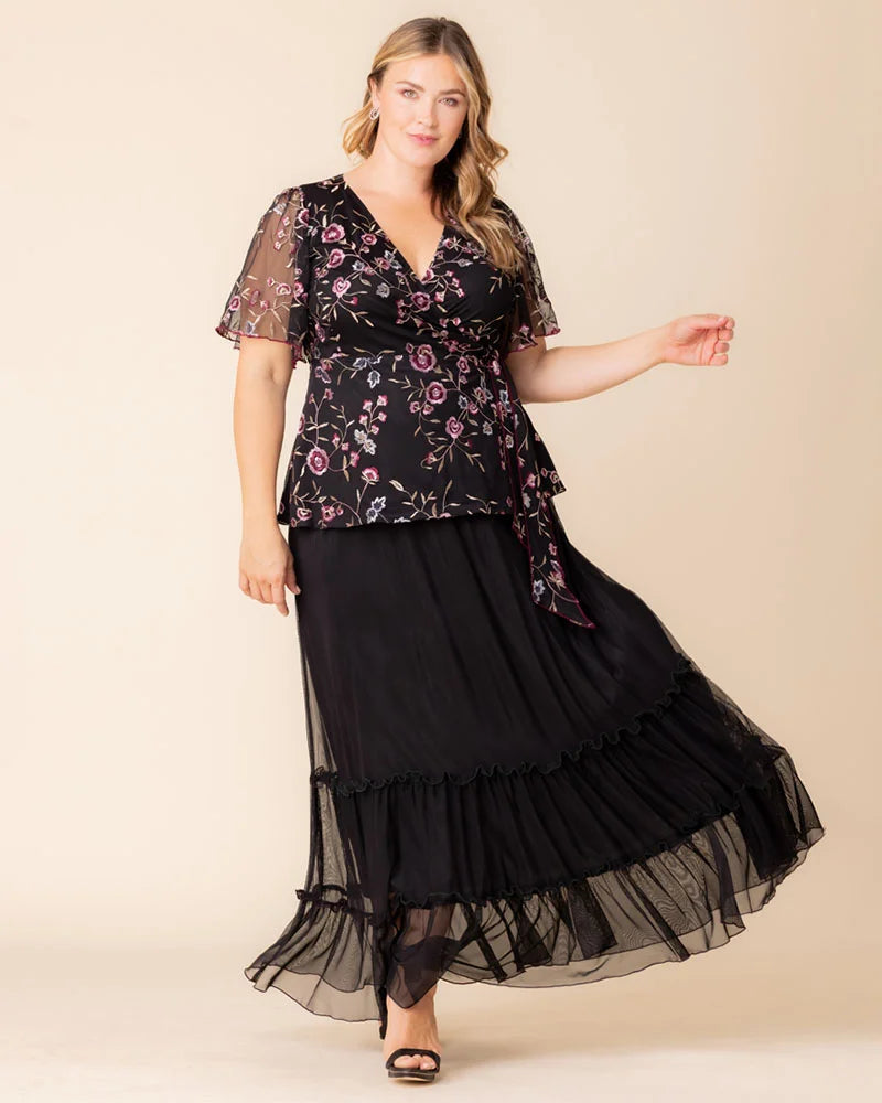 Top Formal Print Evening Fitted Top Kiyonna 22252104 Moonlit Garden
