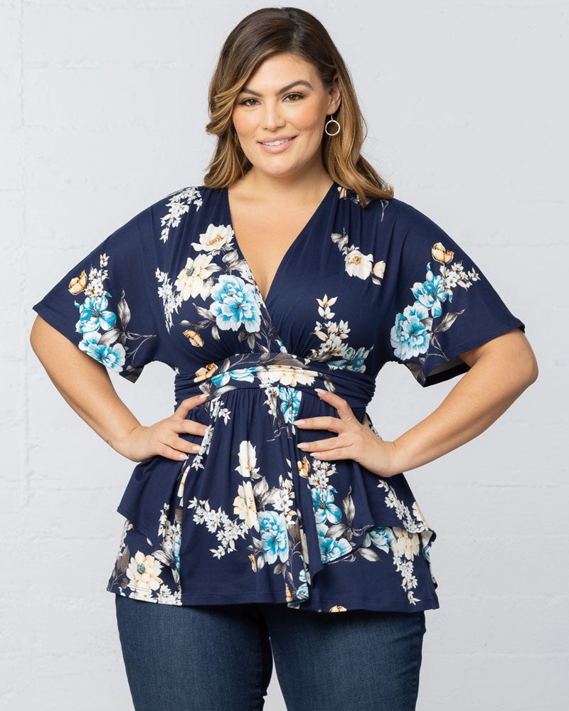 Top Formal Floral Print Plus Size Top Kiyona 23211803 Navy Floral