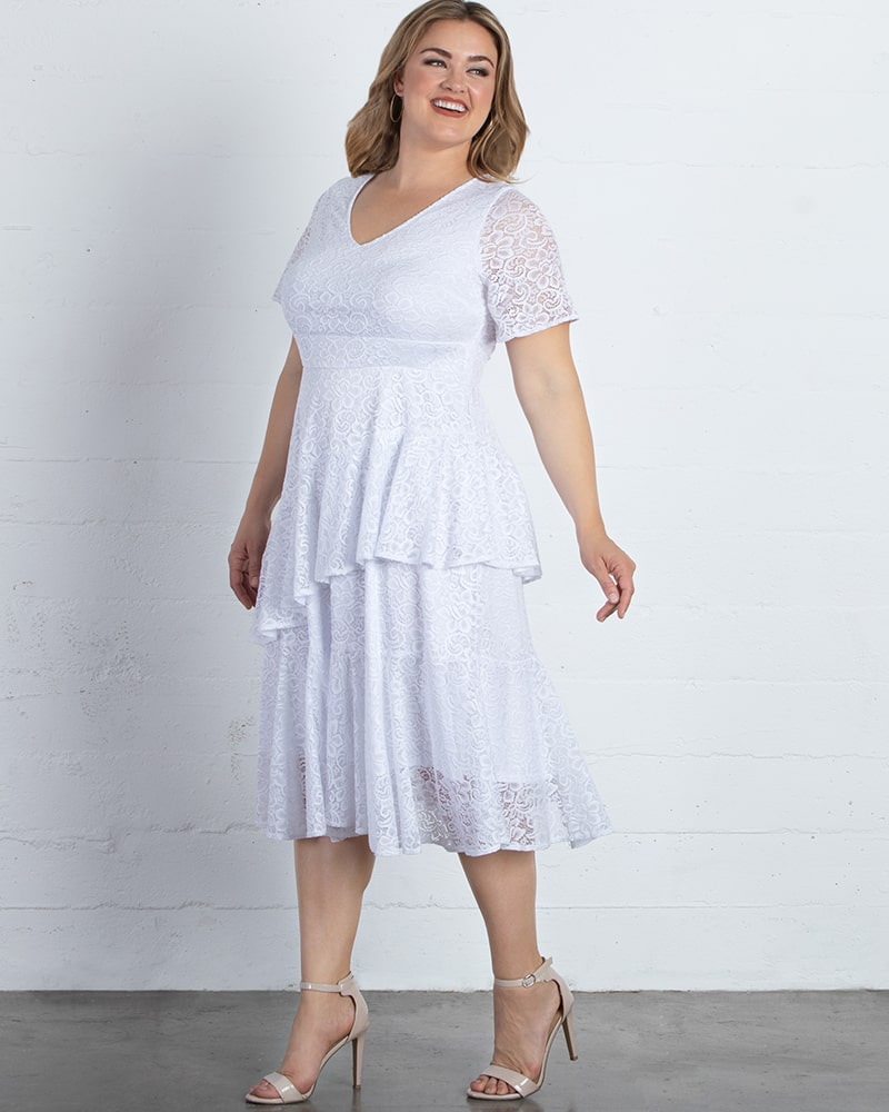 Wedding Dresses Midi A Line Lace Ruffle Bridal Wedding Dress Kiyonna 19220901 Pearl