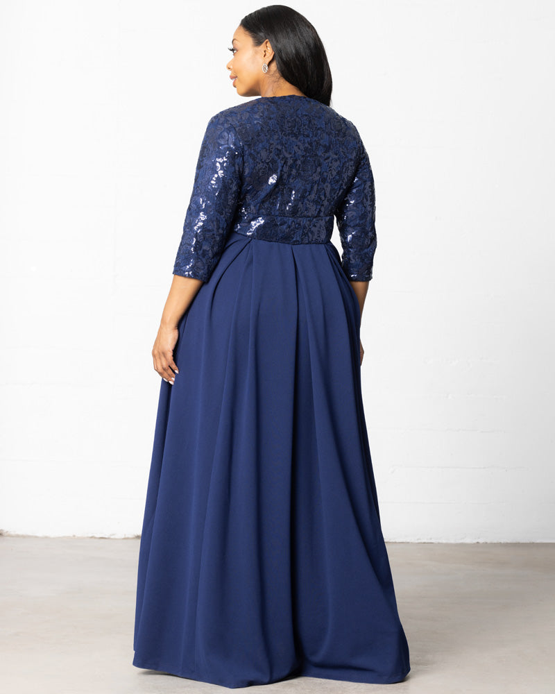 Plus Size Dresses Sequin Pleated Long Formal Plus Size Dress Kiyona 14190901 Nocturnal Navy