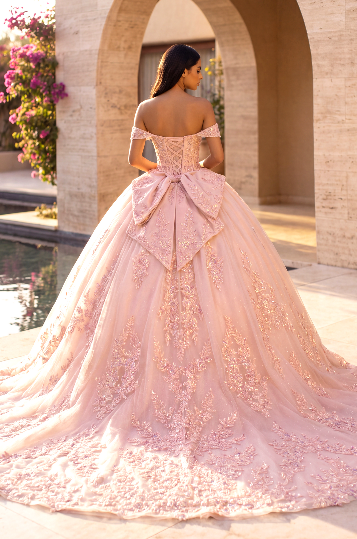 The Dress Outlet Quince Off-the-Shoulder Floor-Length Tulle Occasion Ball Gown The Dress Outlet 3000