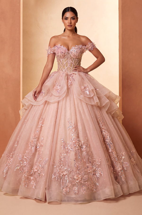 Off-the-Shoulder Floor-Length Tulle Quinceanera Ball Gown