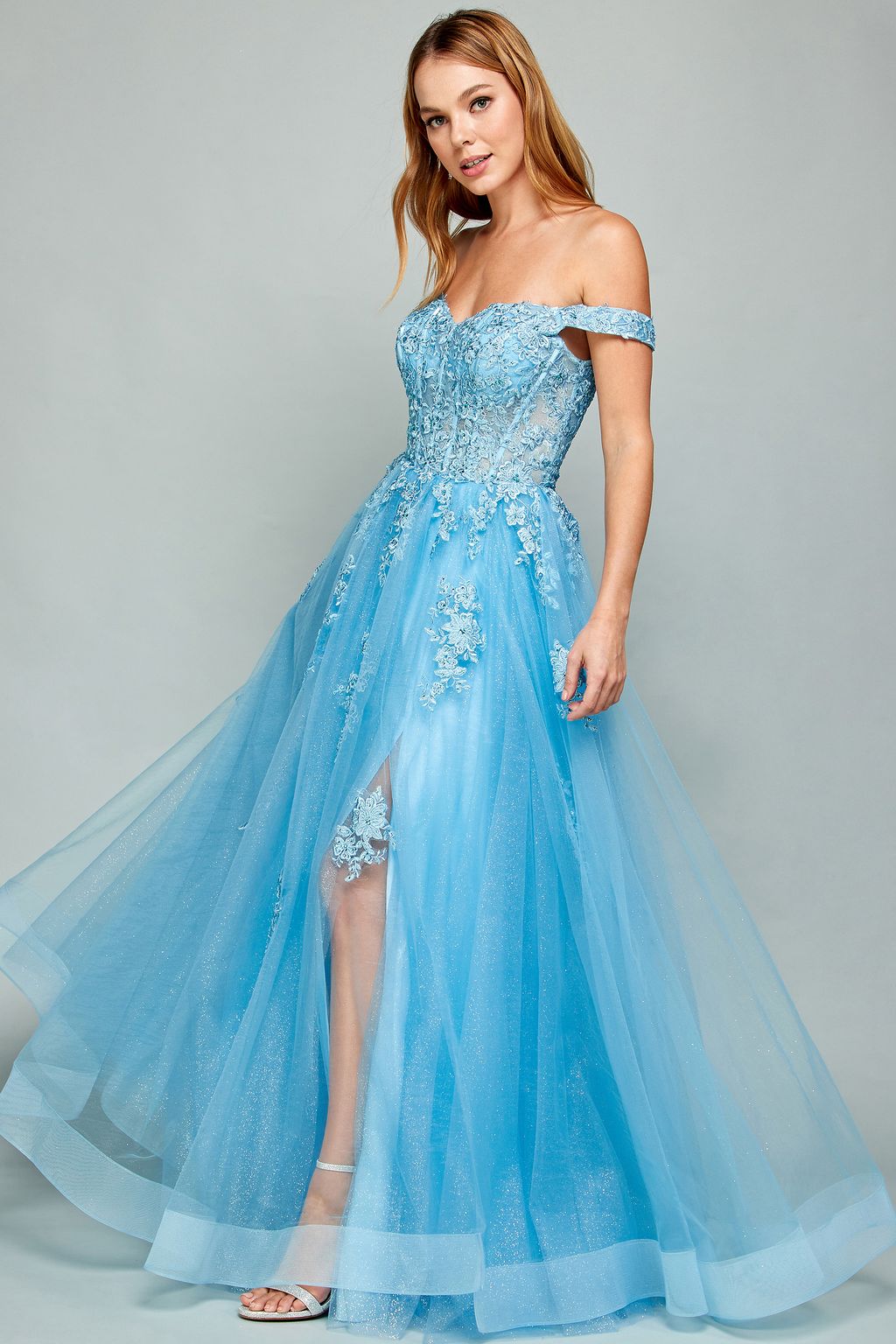 Adora 3002 A Line Long Formal Applique Prom Dress