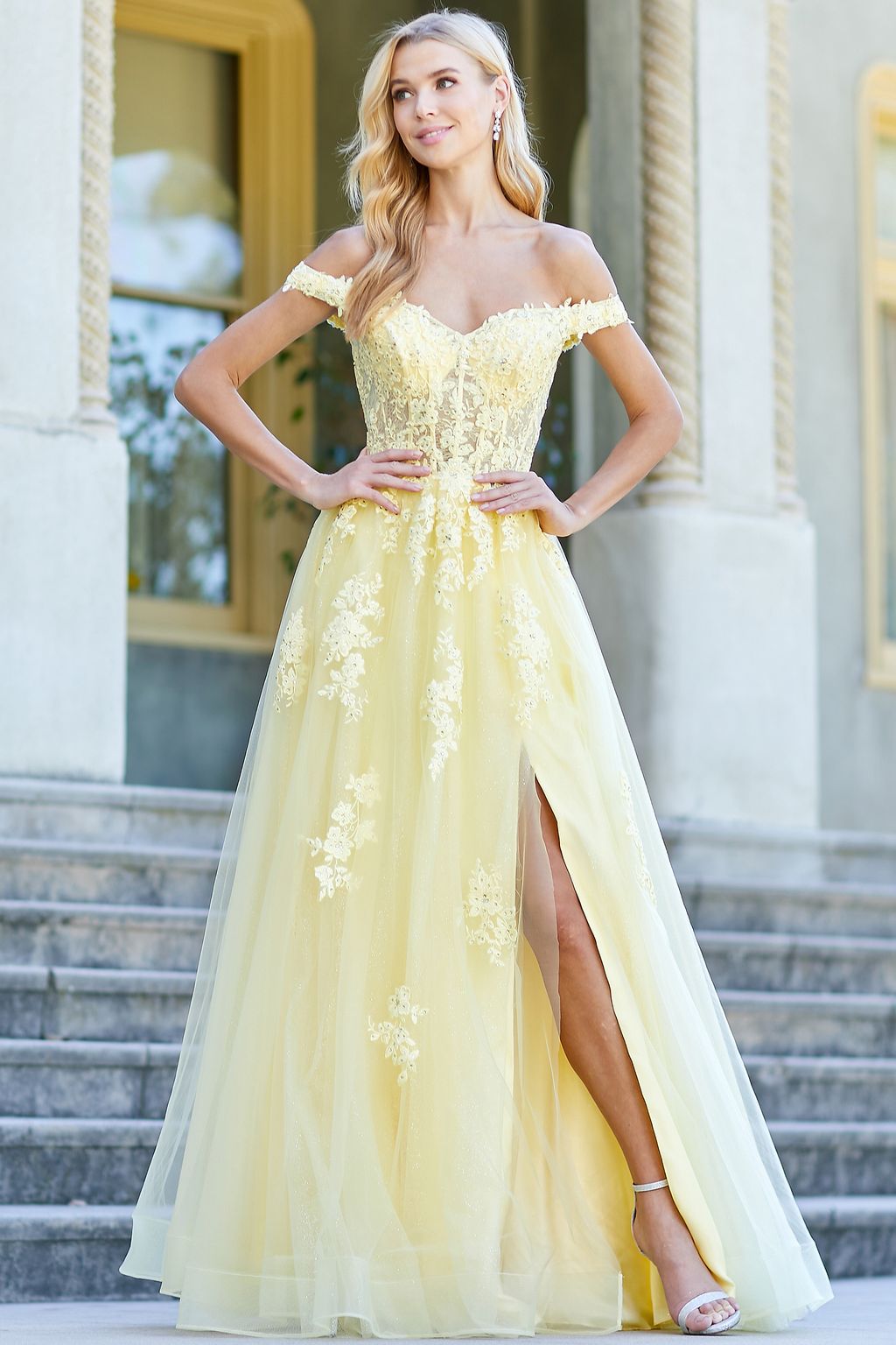 Adora 3002 A Line Long Formal Applique Prom Dress
