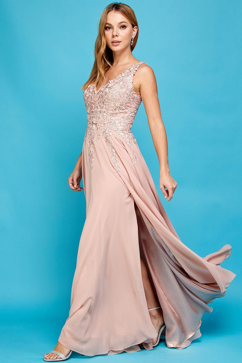 Adora 3003 Prom A Line Long Formal Slit Dress