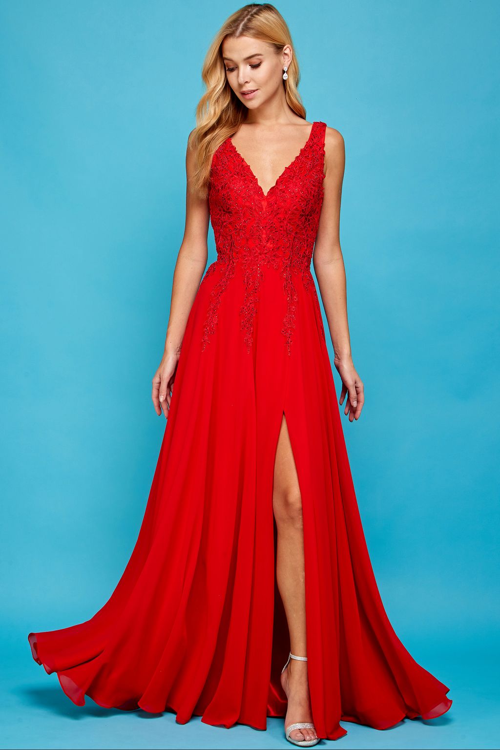 Adora 3003 Prom A Line Long Formal Slit Dress