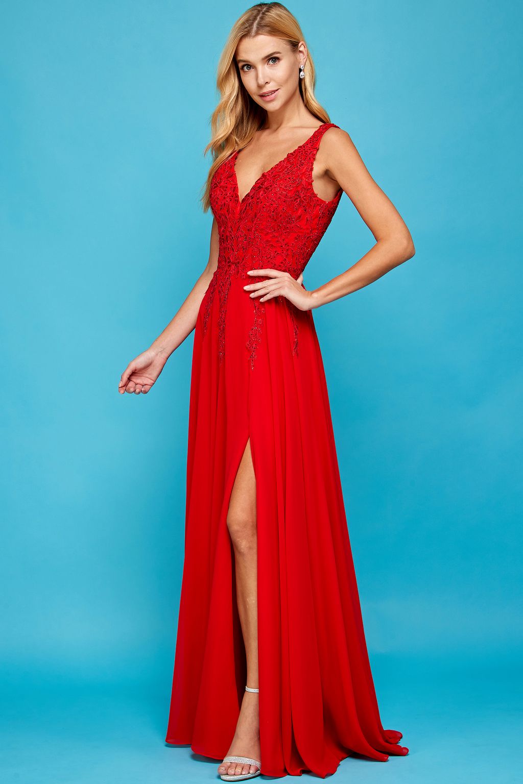 Adora 3003 Prom A Line Long Formal Slit Dress