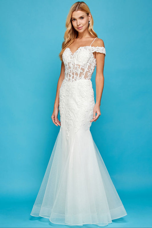 Wedding Dresses Long Corset Beaded Lace Wedding Dress Off White
