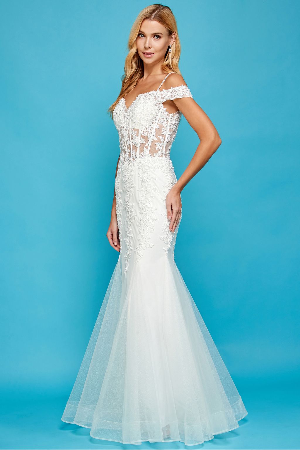 Adora 3005 Long Corset Beaded Lace Wedding Dress