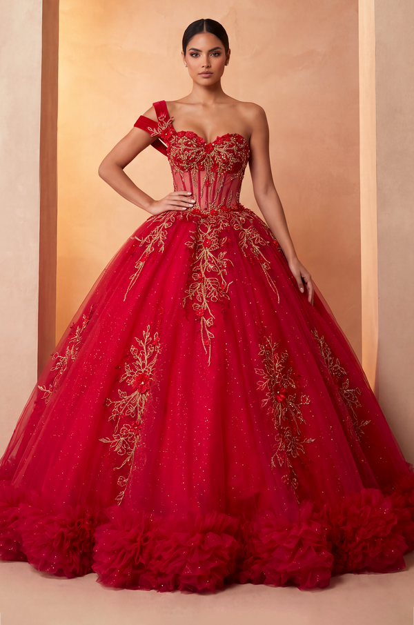Sweetheart Floor-Length with Train Tulle Quinceañera Ball Gown