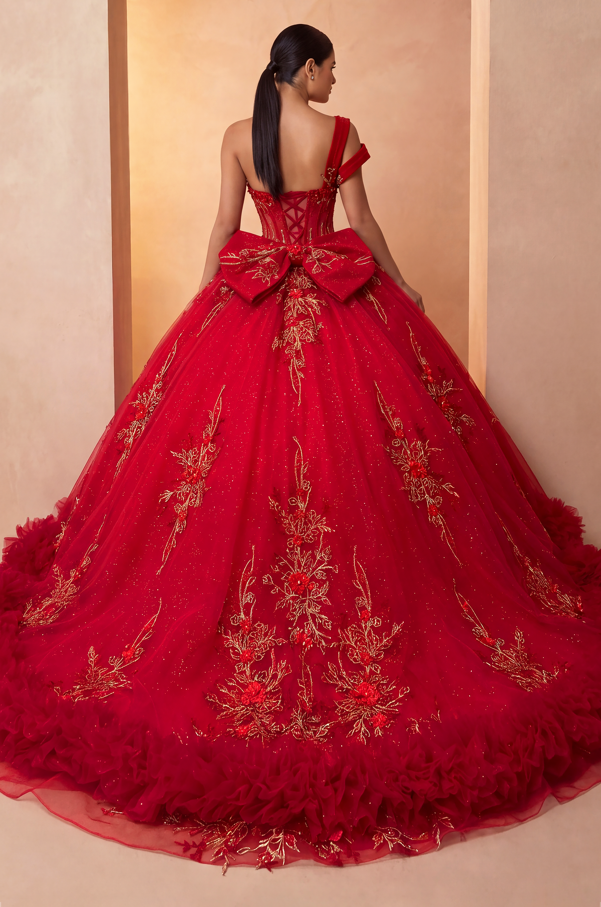 Sweetheart Floor-Length with Train Tulle Quinceañera Ball Gown The Dress Outlet Quince 3007