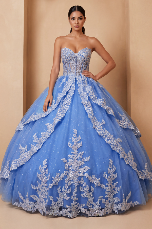 Strapless Curved Neck Floor-Length with Train Tulle Ball Gown