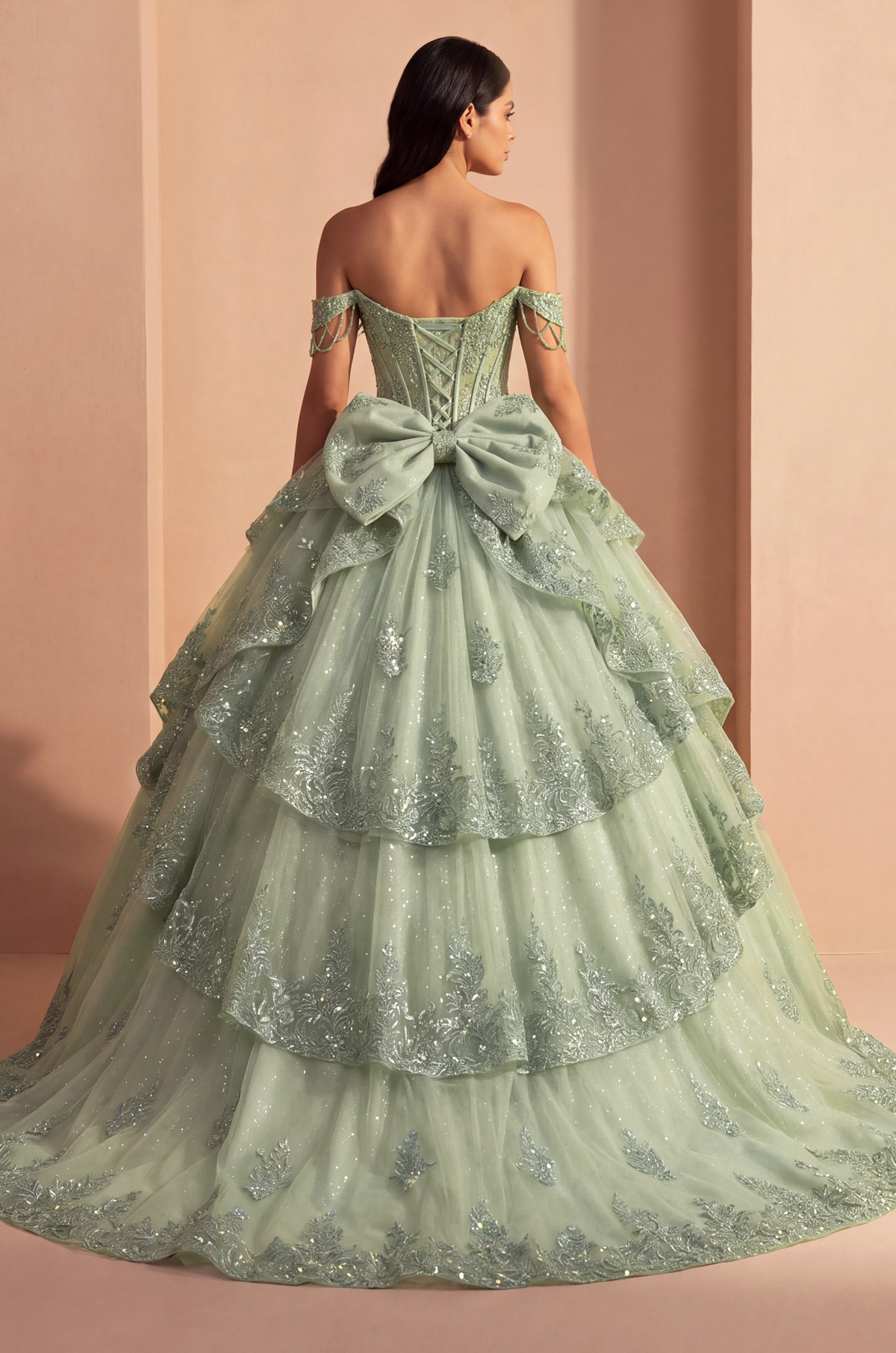 Off-the-Shoulder Floor-Length Tulle Quinceanera Ball Gown 3009