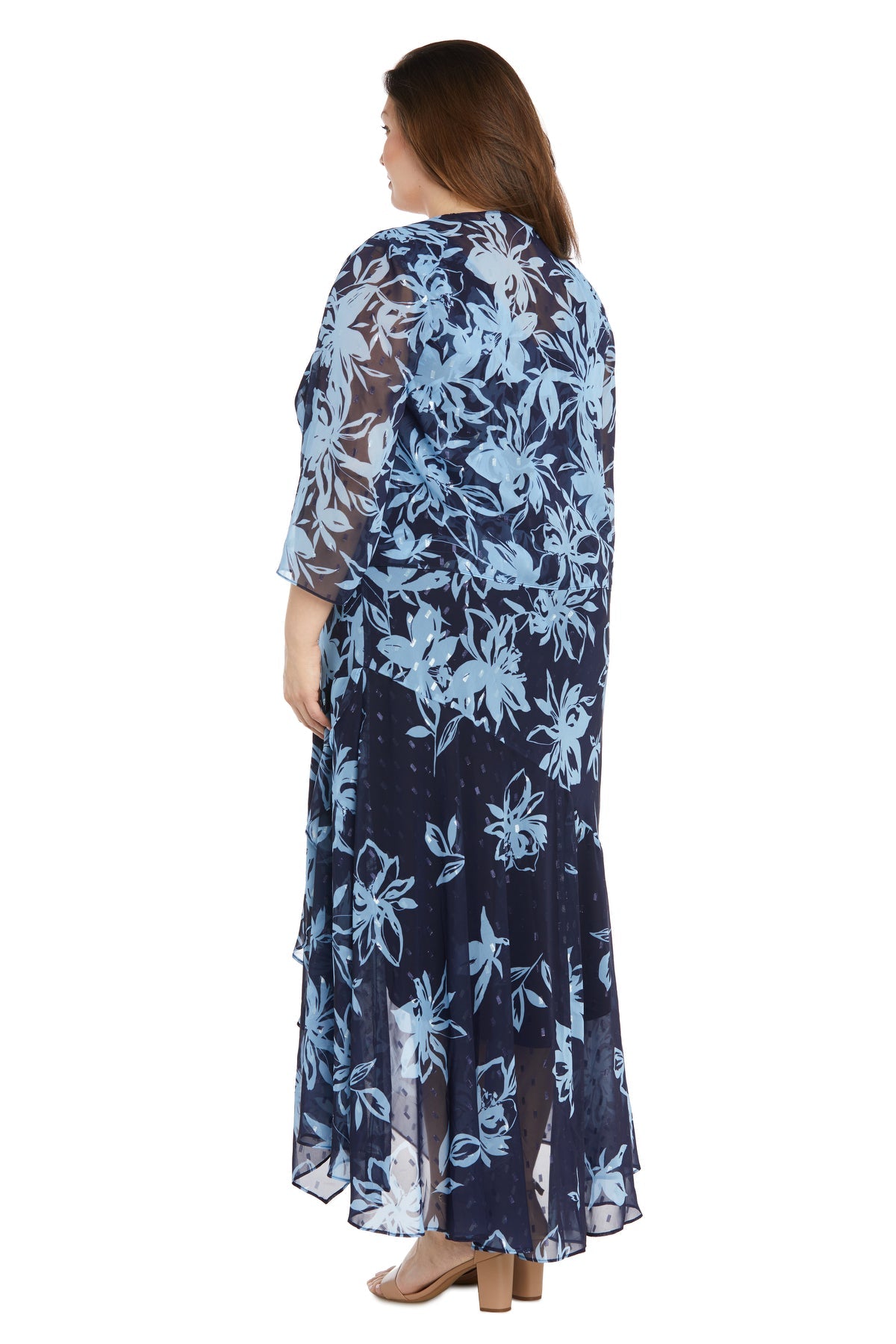 Plus Size Dresses High Low Plus Size Floral Print Jacket Dress Navy/Periwinkle