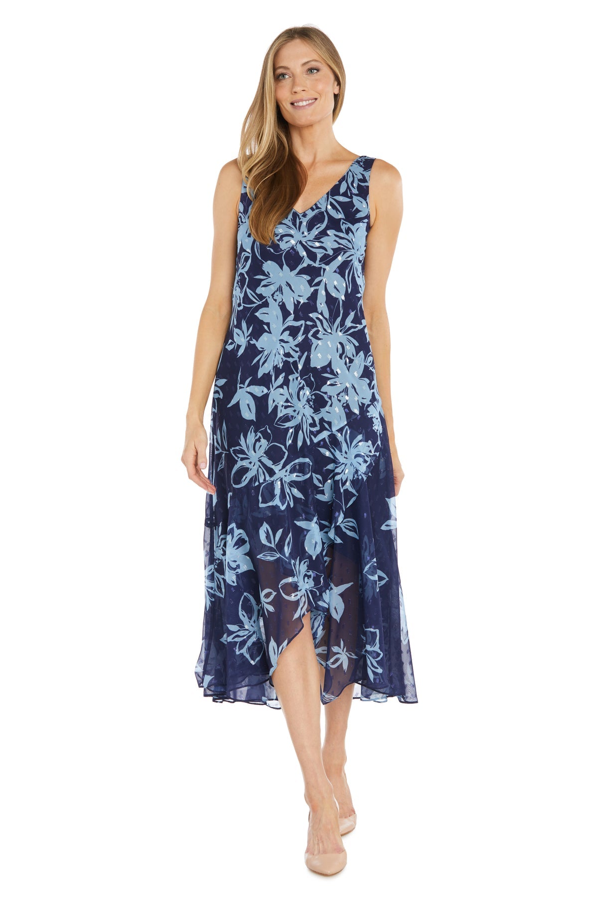 Mother of the Bride Dresses Floral High Low Print Mother of the Bride Jacket Dress  Navy/Periwinkle