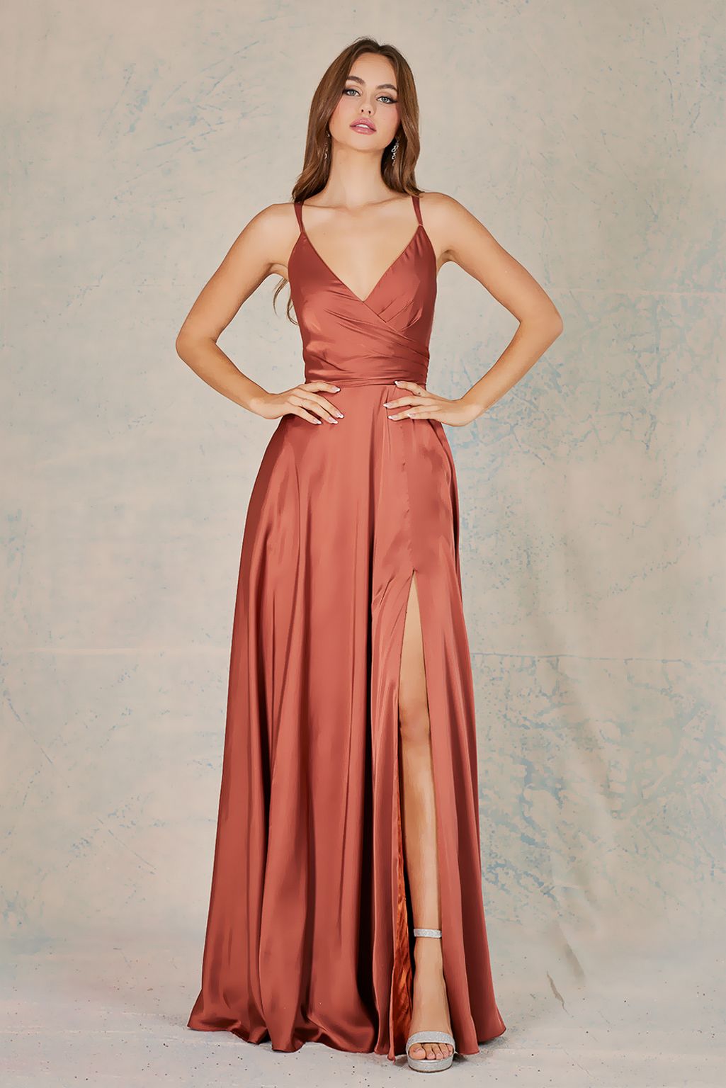 Adora Design 3013 A-Line Spaghetti Strap Slit Pocket Prom Gown | Formal Dress Shops Smoky Blue / 2XL Adora Design 3013 A-Line Spaghetti Strap Slit Pocket Prom Gown | Formal Dress Shops Smoky Blue / 2XL